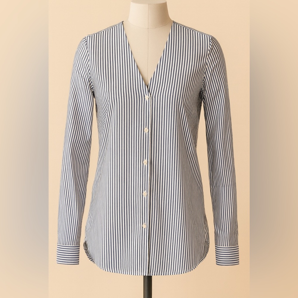 Marie Marot Paris Blue & White Striped Button Down Blouse